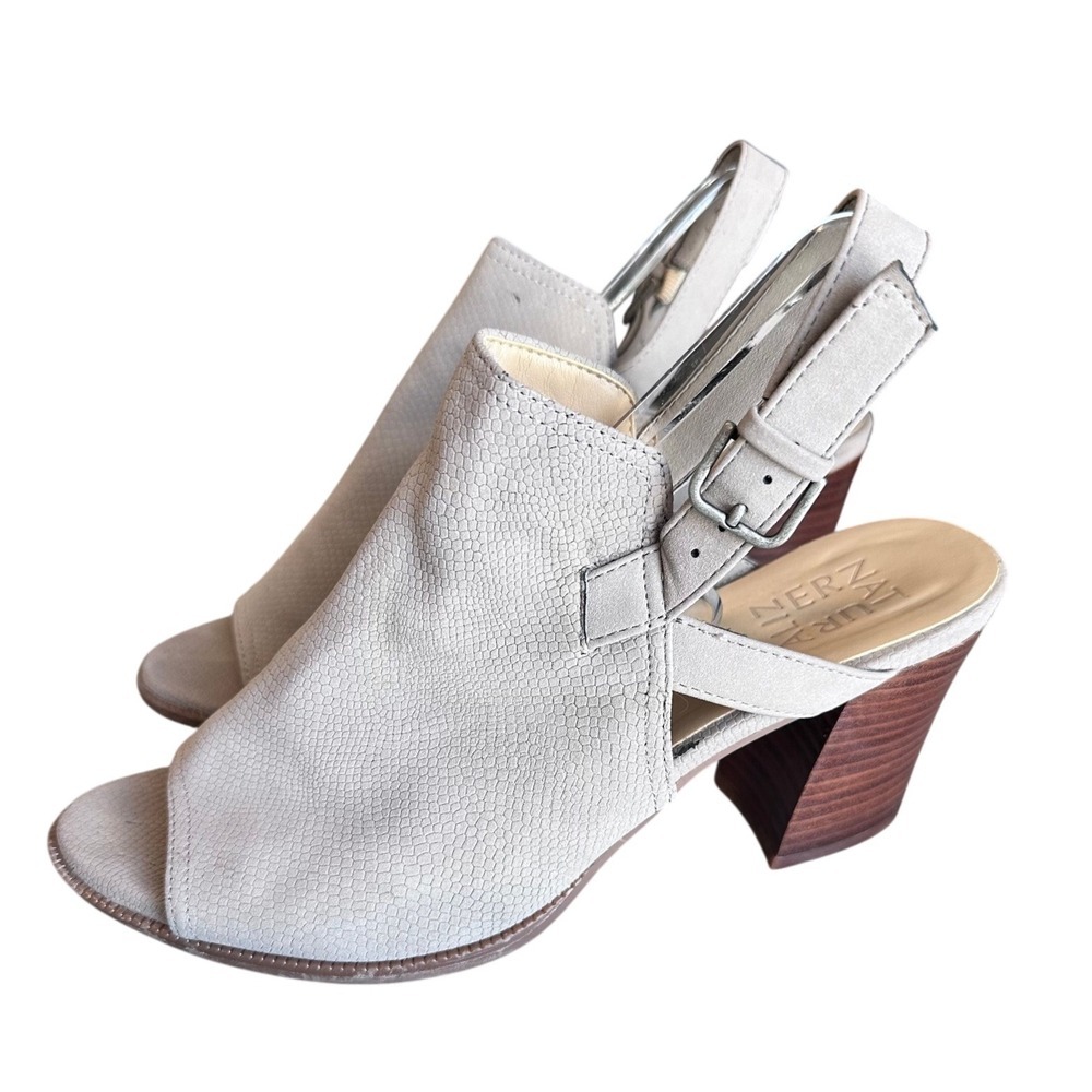 Naturalizer Ryder Slingback‎ Peep Toe Block Heel Sandal Neutral Size 9.5